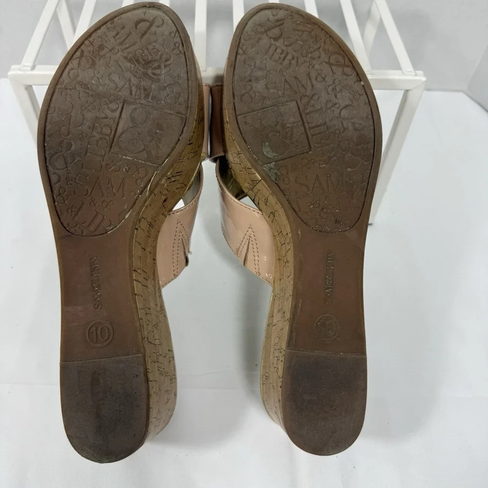 Sam & Libby Womens 10 Pink Beige Criss Cross‎ Cork Wedge Sandal Summer Wedding
